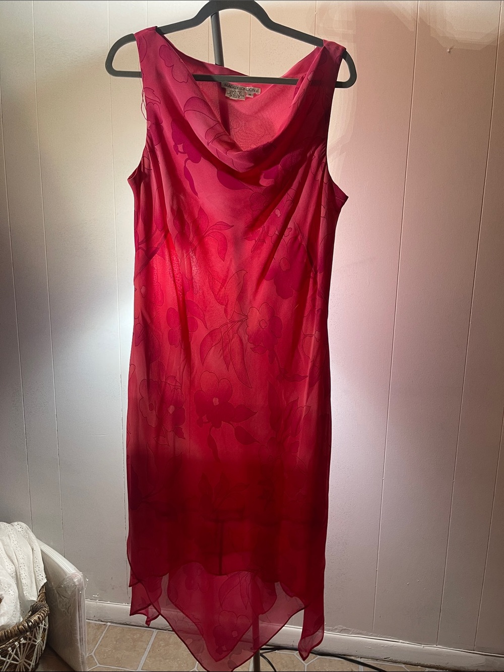 Maggy London Fuchsia Floral Cowl-Neck Midi Dress
